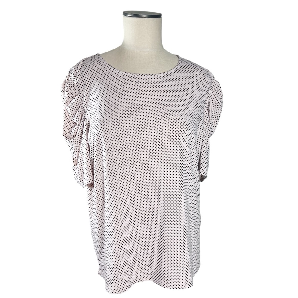 Adrianna Papell Black and Blush Pink Polka Dot / Swiss Dot Puff Sleeve